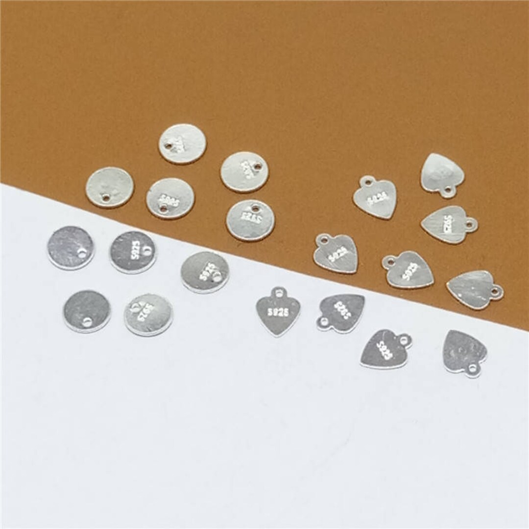 40 Sterling Silver Heart Tag Charms, Round Tag Charms, 925 Silver Tags