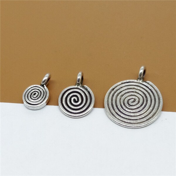 5 Karen Hill Tribe Silver Swirl Charms, Spiral Charms, Higher Silver Content than Sterling Silver