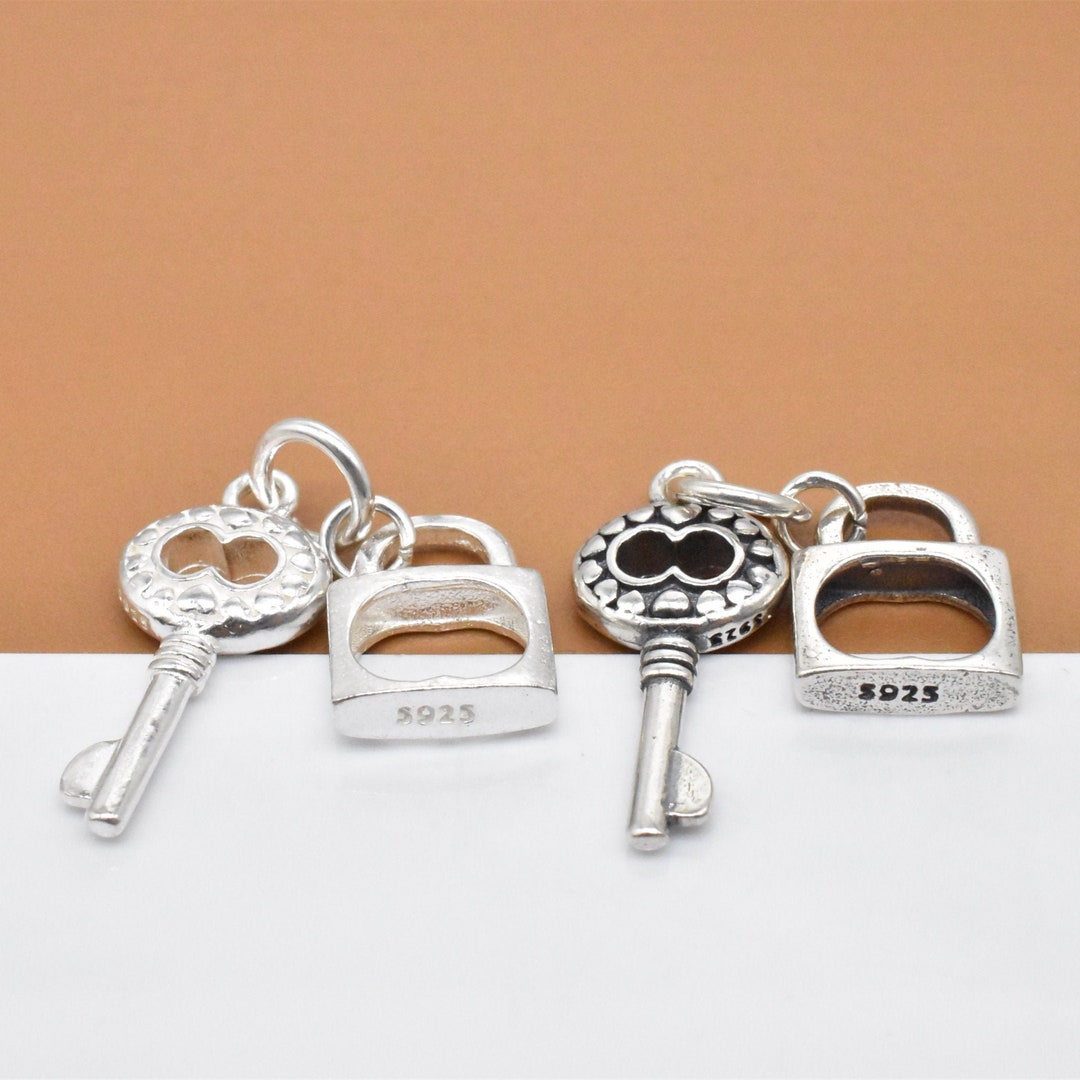 2 Sterling Silver Key and Lock Charms, 925 Silver Key Lock Charm, Lock