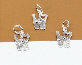 2 Sterling Silver TINY Love Charms, Love Heart Charms, 925 Silver Love Letter Charm, Lover Charm, Bracelet Charm, Necklace Charm