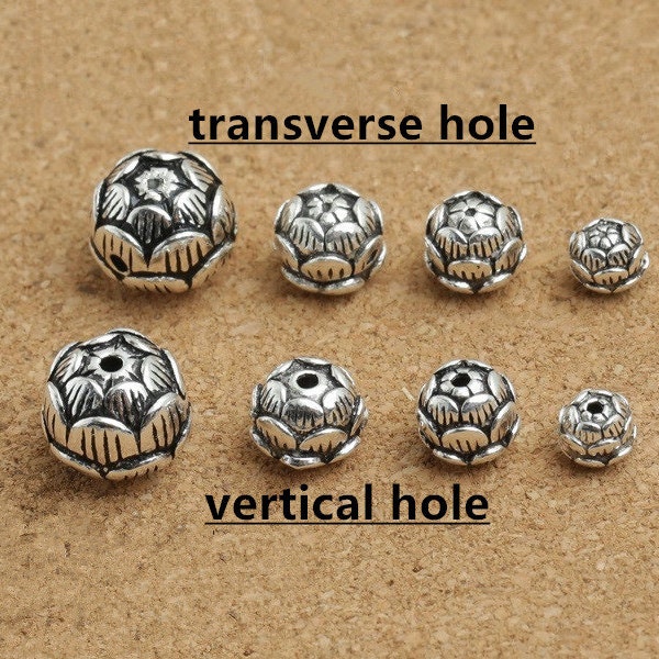 Sterling Silver Flower Round Bead, 925 Silver Flower Bead, Spacer Bead, Flower Ball Bead, Round Ball Bead, Lotus Round Bead 6 - 12mm
