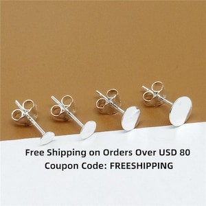 20 Pairs Sterling Silver Earring Posts w/ Flat Back 1.5mm 2mm 3mm 4mm 5mm 6mm 7mm 8mm, 925 Silver Earring Post Ear Stud w/ Stopper, Flat Pad
