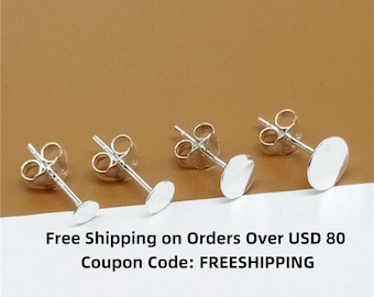 20 Pairs Sterling Silver Earring Posts w/ Flat Back 1.5mm 2mm 3mm 4mm 5mm 6mm 7mm 8mm, 925 Silver Earring Post Ear Stud w/ Stopper, Flat Pad