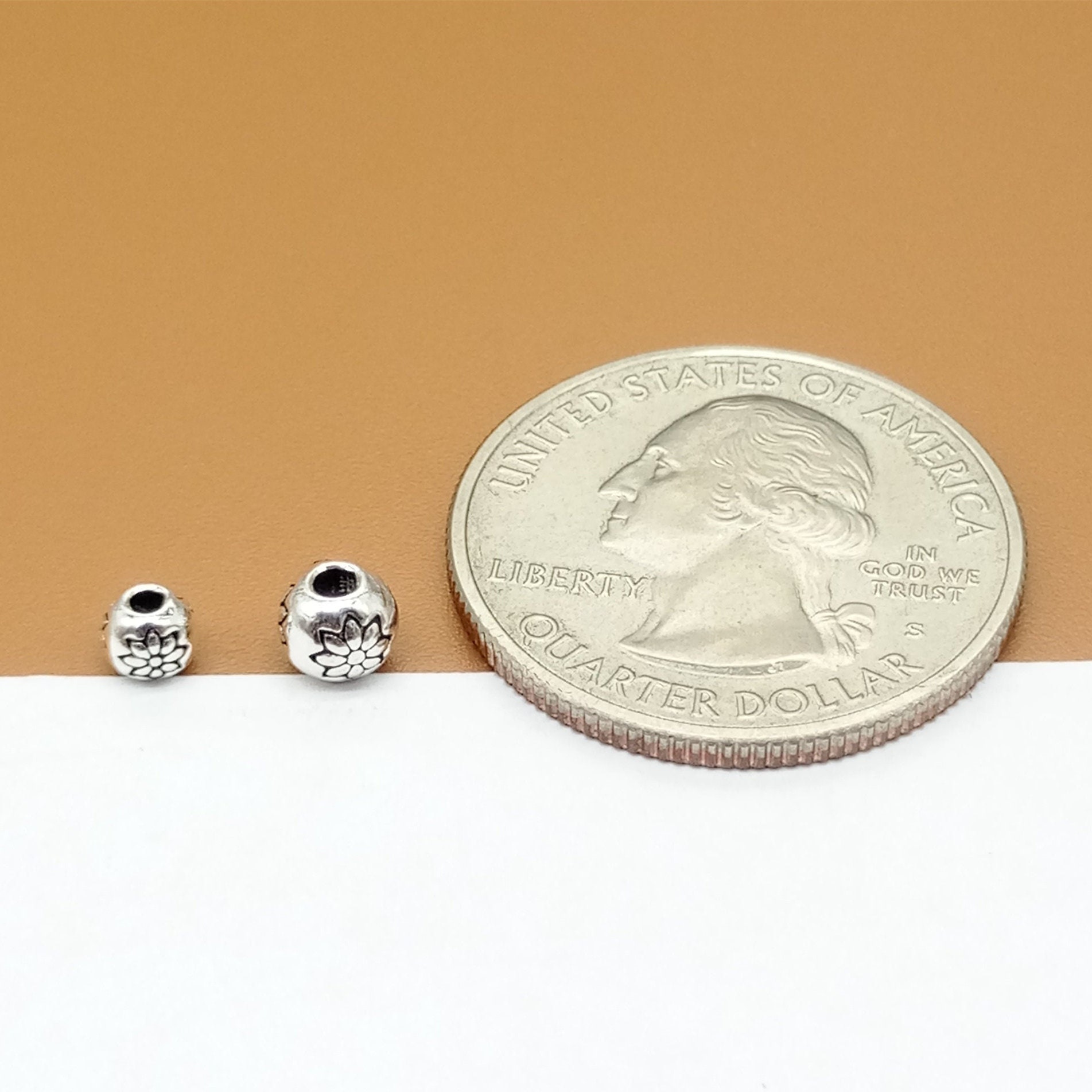 10 Sterling Silver Lotus Beads Round Ball Beads 925 Silver Etsy