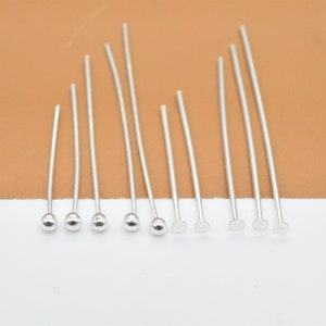 50 Sterling Silver Pins Headpins, Ball Head Pin, Flat Head Pins, 925 Silver Needle, Ball Pins, Flat Pin 12mm - 50mm Length, 0.5mm(24 gauge)