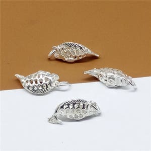 4 Sterling Silver Shiny Fish Charms, Hollow Fish Charms, 925 Silver Fish Charms For Necklace Bracelet