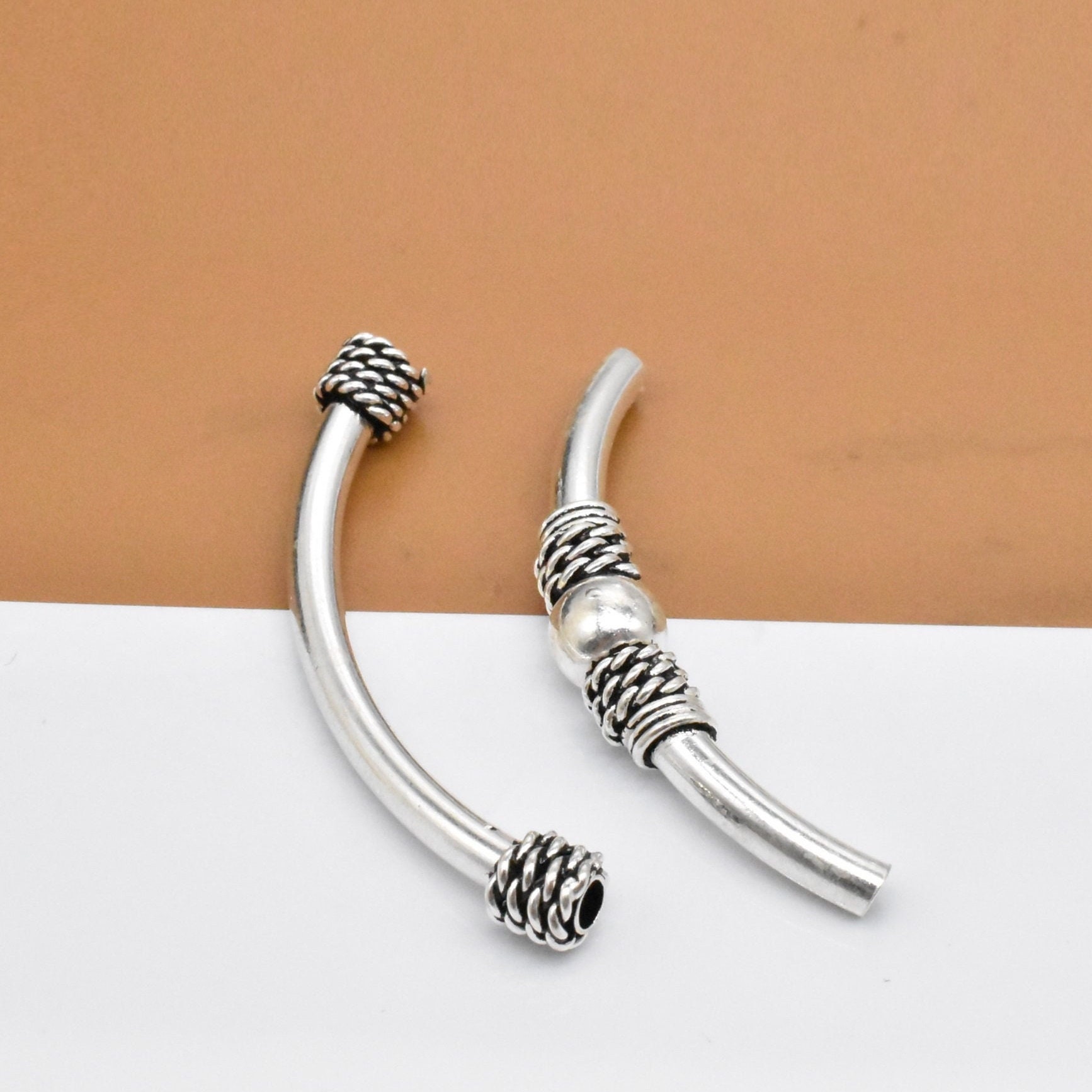 Sterling Silver Curved Tube Beads 925 Silver Tube Bead Etsy