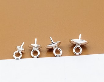 15 colgantes de plata de ley con forma de copa y clavija para perlas perforadas a media altura, clavija de copa de plata 925, fornituras para joyería de perlas, enganche para colgante de 3 mm a 8 mm.