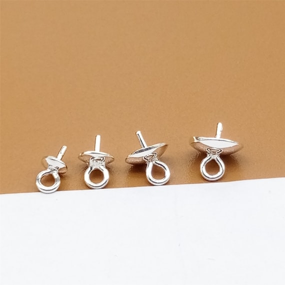 15 Sterling Silver Cup and Peg Drops for Half Drilled Pearl Bead, 925 Silver Cup Peg, Pearl Jewelry Findings, Pendant Charm Bail Cup 3mm-8mm