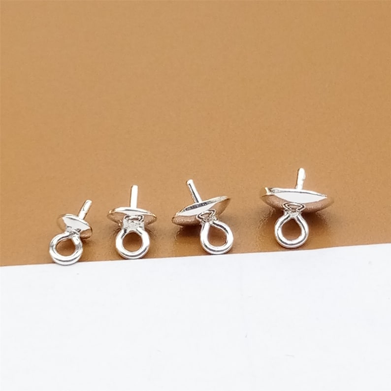 15 Sterling Silver Cup and Peg Drops for Half Drilled Pearl Bead, 925 Silver Cup Peg, Pearl Jewelry Findings, Pendant Charm Bail Cup 3mm-8mm image 1
