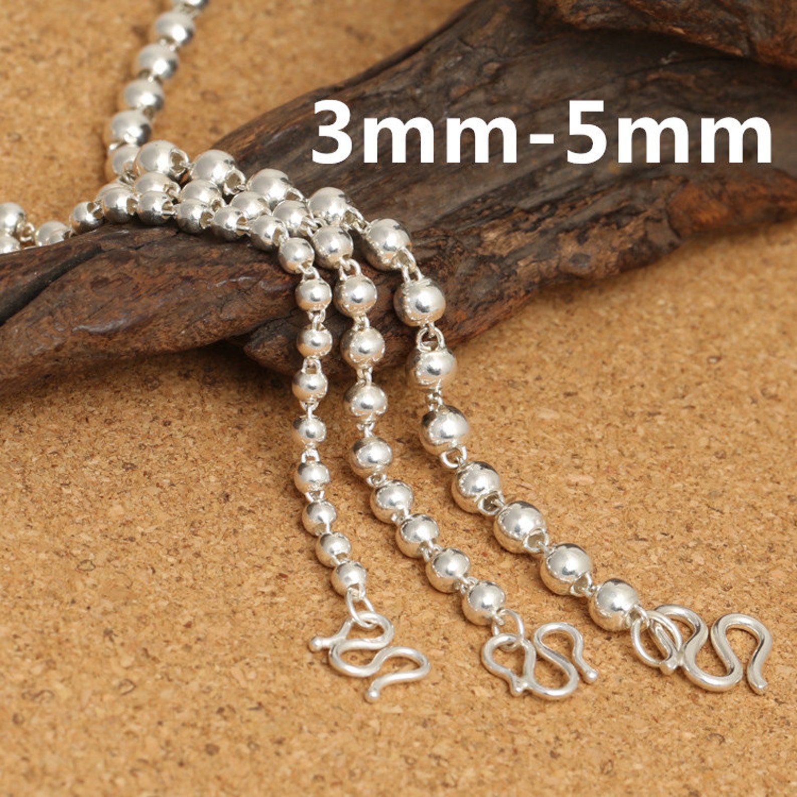 Sterling Silver Bead Chain Necklace 925 Silver Bead Necklace Etsy