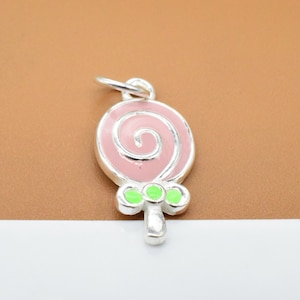 2 Sterling Silver Lollipop Charms Enameled, 925 Silver Lollipop Charm, Bracelet Charm, Necklace Charm, Earring Charm, Pink Lollipop Charm