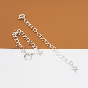 8 Sterling Silver Star Extension Chains, 925 Silver Pentagram Chain Extender w/ Spring Ring Clasp, Extender Chain for Bracelet Necklace 50mm