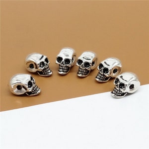 4 Sterling Silver Skull Beads, 925 Silver Skull Head Beads, Bracelet Bead, Necklace Bead, Skeleton Beads, Punk Beads