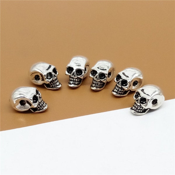 4 Sterling Silber Skull Perlen, 925 Silber Totenkopf Perlen, Armband Perle, Halskette Perlen, Skelett Perlen, Punk Perlen