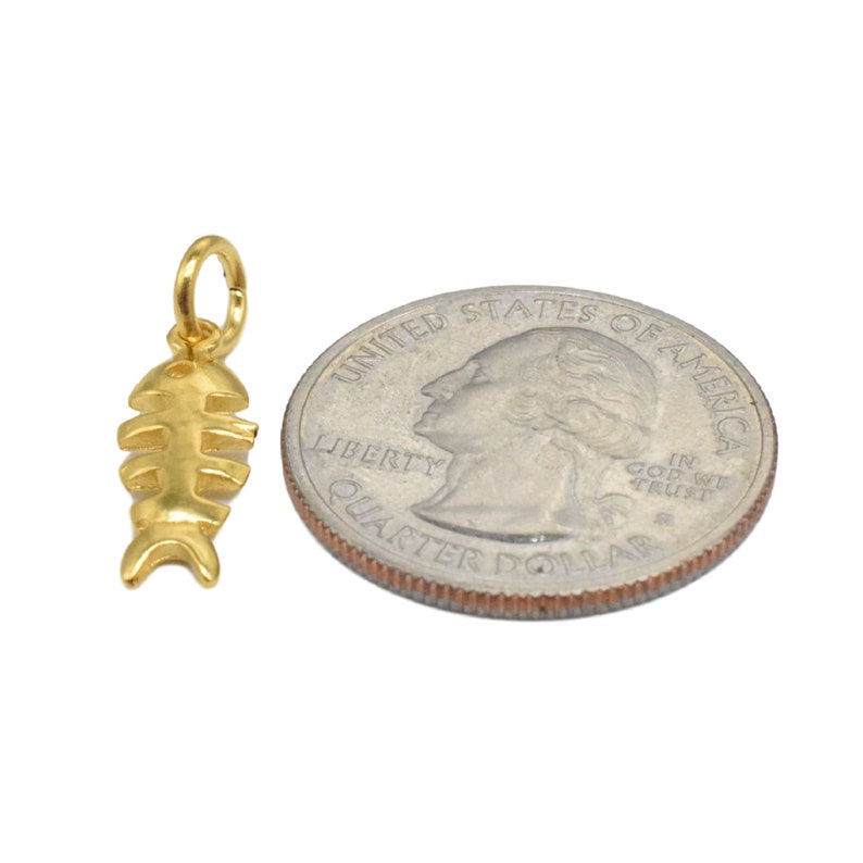 2pcs 18K Gold Vermeil Style Fish Bone Charms 925 Sterling Silver Fish Bone Charm with Heavy 18K Gold Plated Cat Charm Fish Necklace Charm