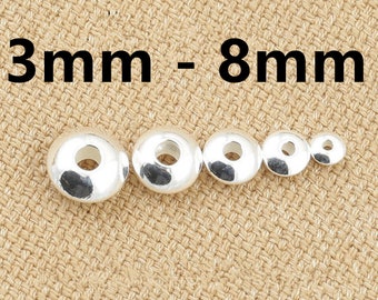 Sterling Silver Saucer Beads, Sterling Silver UFO Beads, 925 Silver Saucer Beads, Spacer Beads, 3mm 3.5mm 4mm 5mm 6mm 7mm 8mm