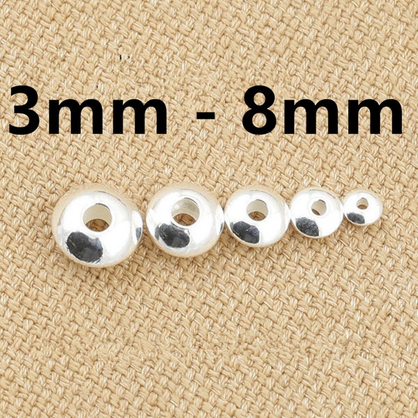 Perles de soucoupe en argent sterling, perles d’OVNI en argent sterling, perles de soucoupe en argent 925, perles d’espacement, 3 mm 3,5 mm 4 mm 5 mm 6 mm 7 mm 8 mm