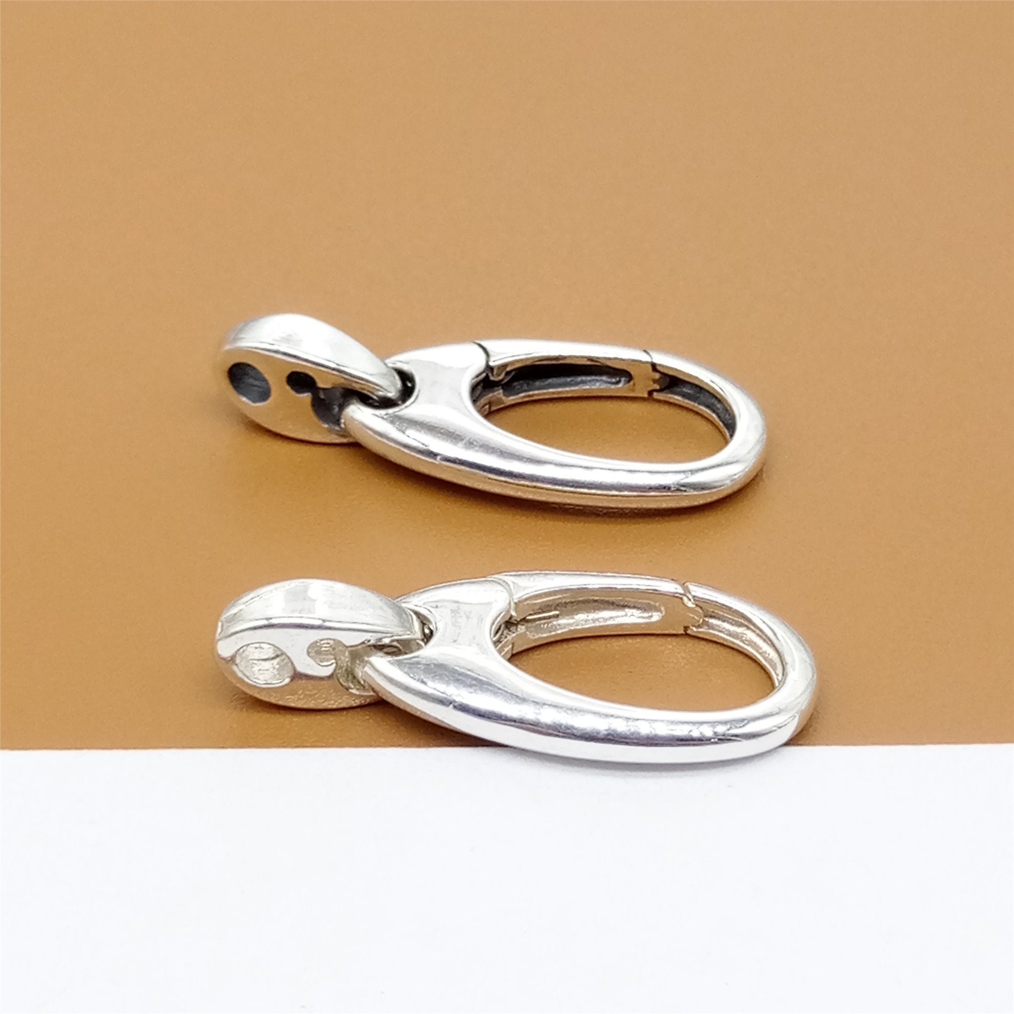 Sterling Silver Oval Push Clasp 925 Silver Hinged Ring Clasp Etsy