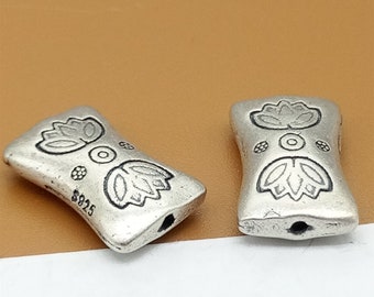 2 perline di loto doppio in argento sterling 2 lati, perla di loto d'argento 925, perla di meditazione, perla buddista, perlina del braccialetto, perlina della collana