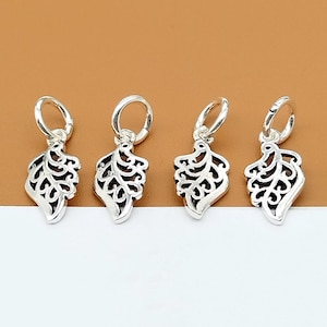10 Sterling Silver Small Leaf Charms, 925 Silver Leaf Charm, Spiral Leaf Charm, Nature Charm, Tree Charm, Bracelet Charm, Necklace Charm