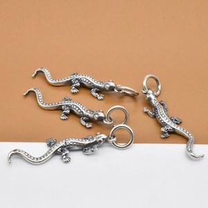 4 Sterling Silber Gecko Charms 3D, 925er Silber Gecko Charms, Gecko Charm, Gecko Anhänger, Eidechsen Charm, Salamander Charm für Halsketten Armband