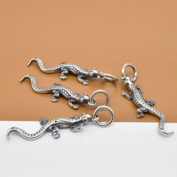 4 Sterling Silver Gecko Charms 3D, 925 Silver Gecko Charms, Gecko Charm, Gecko Pendant, Lizard Charm, Salamander Charm for Necklace Bracelet