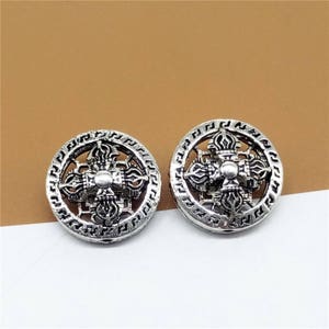 4 Sterling Silver  Double Dorje Beads, Sterling Silver Buddhist Vajra Beads, Sterling Silver Tibetan Dorje Bead, Sterling Bead 14mm