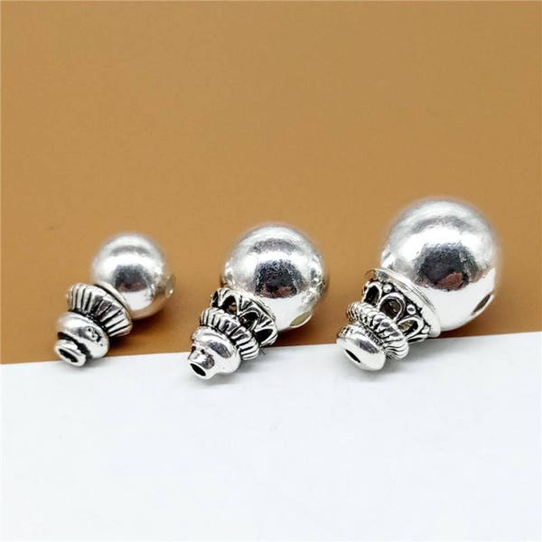 Perle de gourou en argent sterling, perles de prière en argent 925, perle de bracelet, perle de collier, perle mala, perle de bouddhisme bouddhiste 8 mm, 10 mm, 12 mm