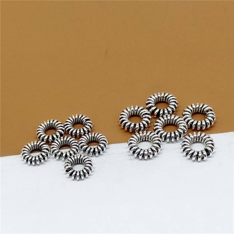 30 Sterling Silver Coiled Rope Ring Bead 925 Silver Twisted Rope Ring Bead Large Hole Bead 5mm 6mm Sterling Coiled Spacer Bead