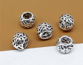 10 Sterling Silver S Bead, Rondelle Bead, 925 Sterling Silver Hollow Bead, Sterling European Bead, Round Bead 8mm x 6mm x 4mm