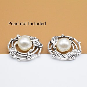 5 Sterling Silver Leaf Circle Bead Frames Fit 4-6mm Pearls, 925 Silver Bead Circle Frame 2-Sided, Tree Leaves Bead, Bracelet Bead