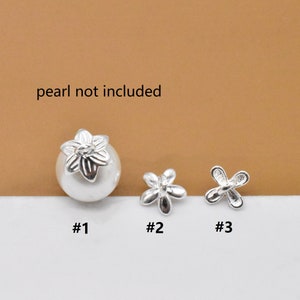 12 Sterling Silver Flower Cup and Twist Peg Drops, 925 Silver Cup Peg for Half Drilled Pearl Bead, Clover Pearl Cup, Plum Flower Charm Bails