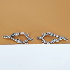 10 Sterling Silber Blatt Stecker Charms mit offenen Schleifen, 925er Silber Bambus Blatt Charm, Natur Charm, Tropfen Halskette Charm