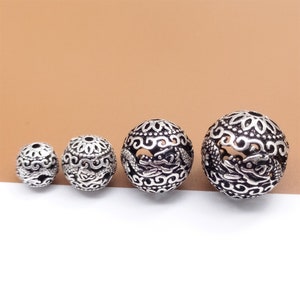 Sterling Silver Dragon Round Beads, Dragon Beads, 925 Silver Dragon Beads, Hollow Dragon Beads, Diameter 8mm 10mm 11.5mm 13.5mm 15.5mm 17mm