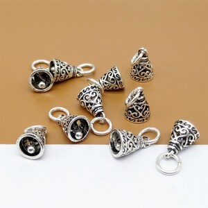 3D Filigree Working Hand Bell Charm – 925 Sterling Silver Pendant, Music Theme, Dangle, Made In USA
