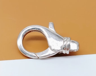 Sterling Silver Trigger Clasp w/ Rhodium Plated, 925 Silver Lobster Clasp, Lobster Claw Clasp, Necklace Clasp, Bracelet Clasp 27x18mm