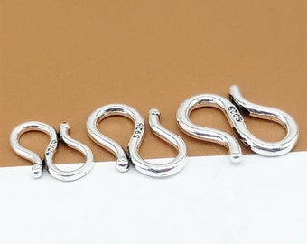 Sterlingzilveren S-haaksluiting, 925 zilveren haaksluiting, S-haakverbinding, haakverbinding voor armband, lengte 10 mm 12 mm 13 mm