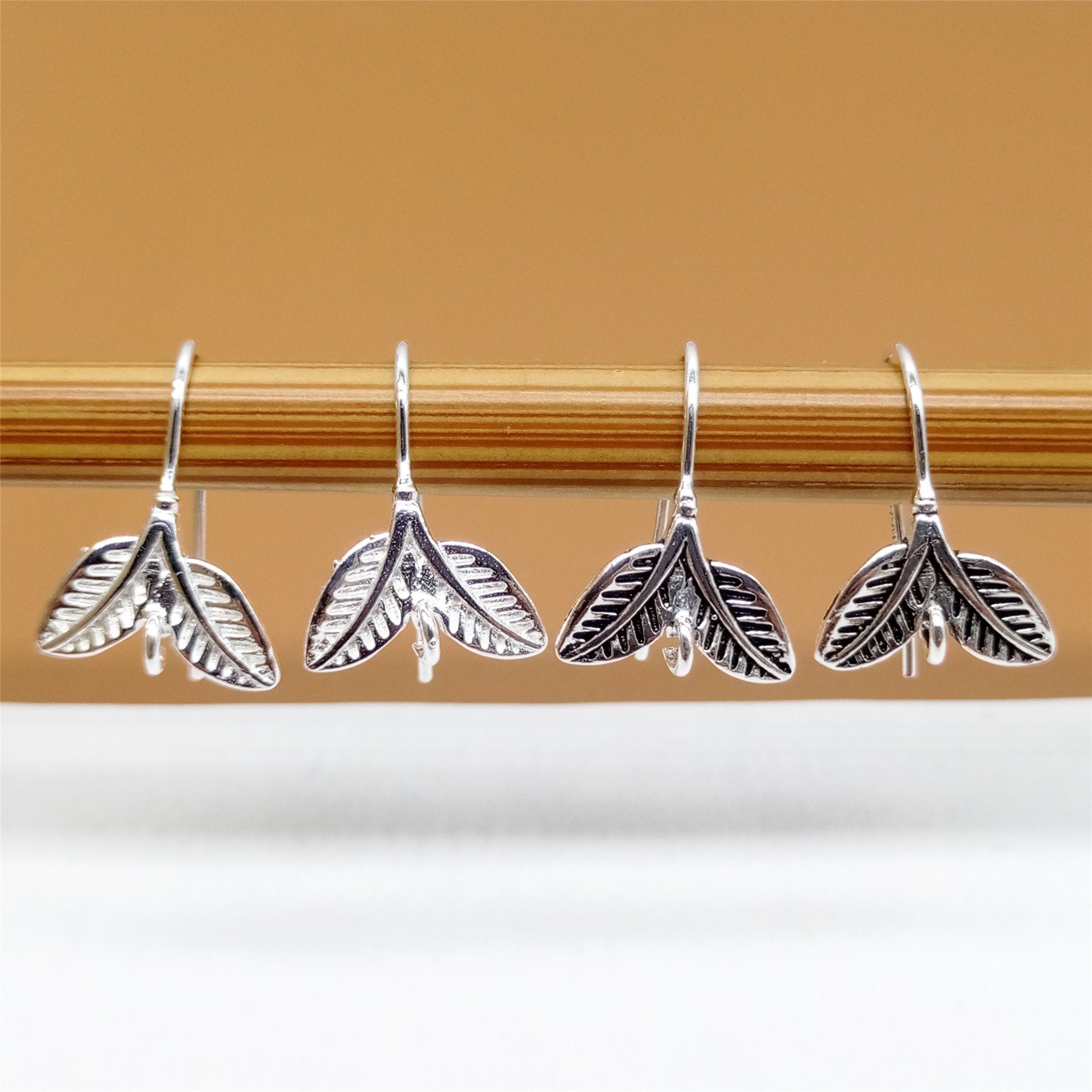 4 Paar Sterling Silber Doppel Blatt Ohrring Haken, Blatt Ohrhaken, 925 Silber Blätter Ohrring Haken, Ohrhaken, Schleifen Ohrring