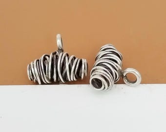 Karen Hill Tribe Silver Coiled Tube Charm, Thai Karen Tribe Silver Wire-Wrapped Spiral Charm, Higher Silver Content than Sterling Silver