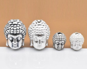 2 Stück 990 Feinsilber Buddha Perlen 2-seitig, Sterling Silber Buddha Perle, buddhistische Perle, Buddhismus Perle, die Perle Gewicht ist leicht