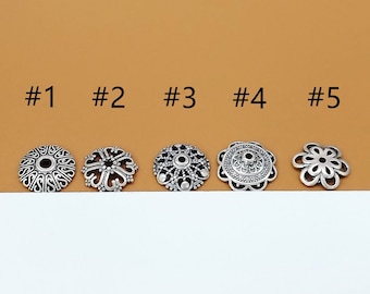 10 Sterling Silver Flower Bead Caps, 925 Silver Heart Bead Cap, S Bead Cap, Hollow Bead Cap, Blossom Cap, Bracelet Bead Spacer 9mm 9.5mm