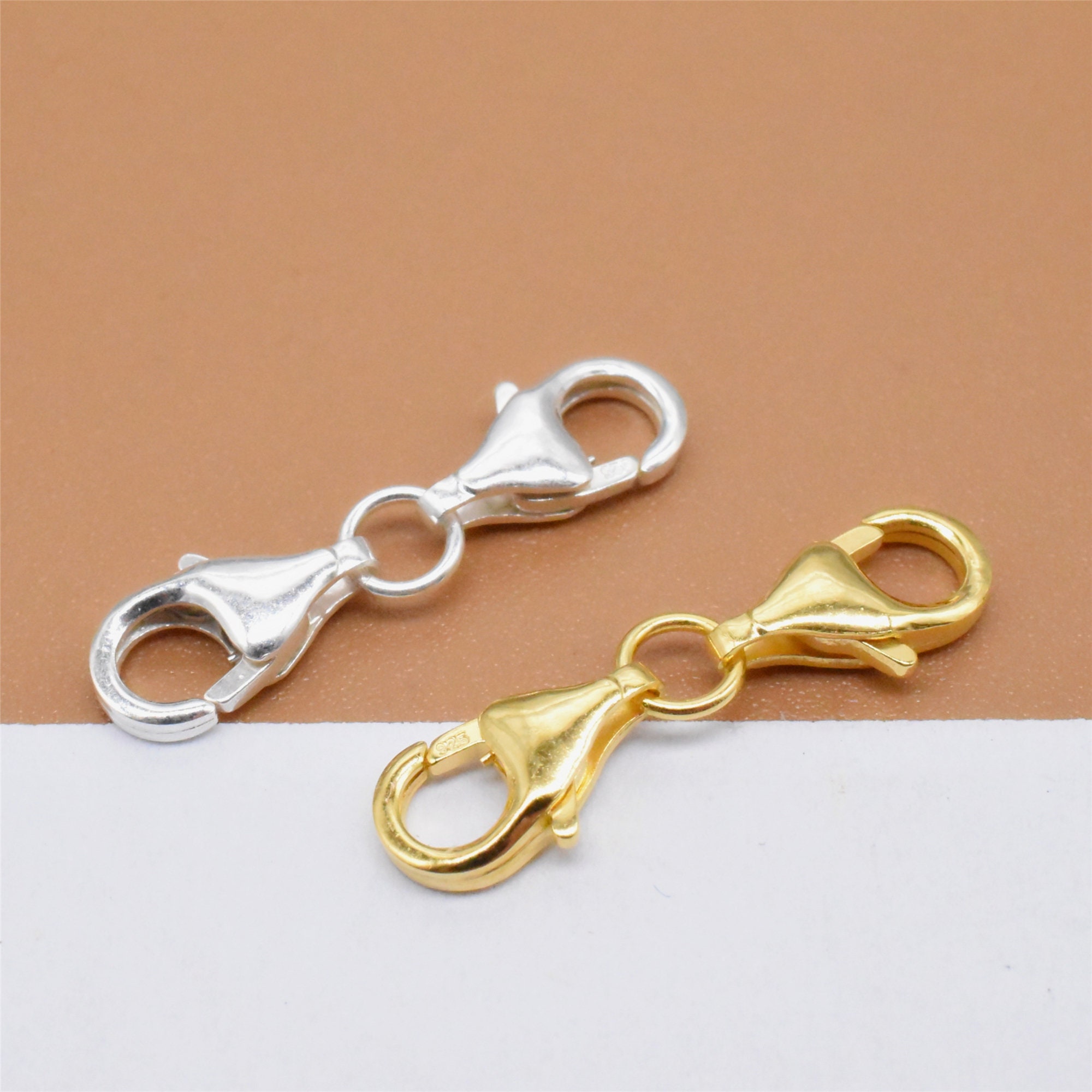 2pcs Double Lobster Clasp Extender, 925 Sterling Silver Necklace Extender  Clasp Jewelry Lobster Clasp Double Claw Connector for Necklace Bracelet DIY