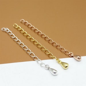 5 Sterling Silver Water Drop Extension Chains, 925 Silver Drop Extender Chain, Gold Plated Teardrop Chain Extension, Chain Extender 55mm