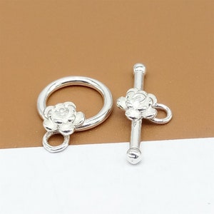 2 Sets Sterling Silver Rose Toggle Clasp, 925 Silver Flower Toggle Clasp, Rose Flower Toggle Clasp, Bracelet Necklace Toggle Clasp Connector