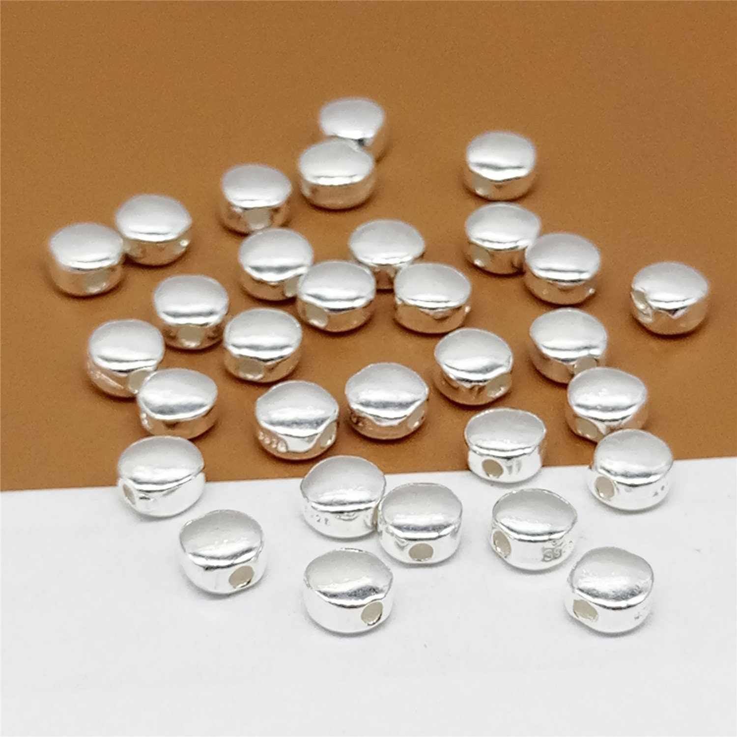 10 Sterling Silver Flat Round Beads Small Circle Beads 925 Etsy