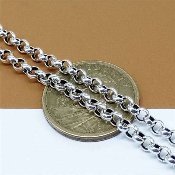 Sterling Silver Rolo Chain 4mm, Rolo Necklace Chain, Belcher