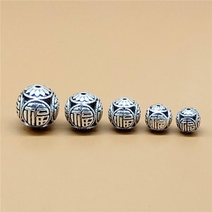 2 Sterling Silver Good Luck Beads, Fortune Beads, Fortunate Beads, 925 Silver Good Luck Beads, Chinese Fu Beads