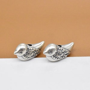 2 cuentas de pájaro de plata esterlina 3D, cuentas de pájaro de plata 925, cuenta de pájaro oxidada, cuenta espaciadora de pájaro, cuenta de pulsera, cuenta de collar