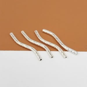 20 Sterling Silver Curved Tube Beads, 925 Silver Sparkle Tube Bead, Shiny Curve Tube Spacer Bead, Bracelet Bead, Necklace Bead